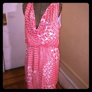 Red and White Cowl Neck Dress